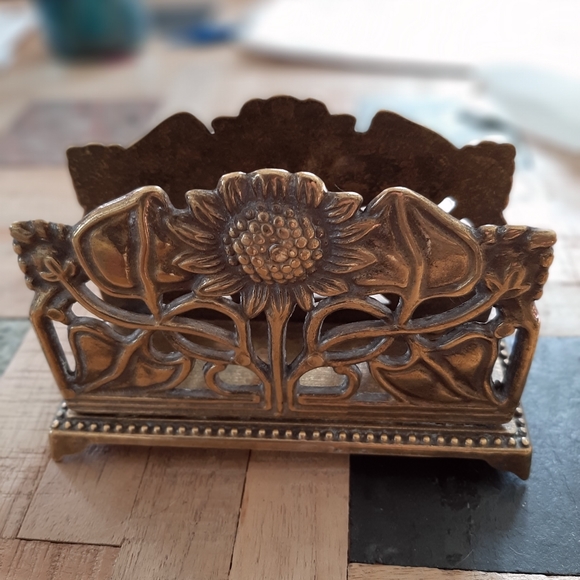 Vintage Other - COPY - Vintage brass sunflower design letter holder/ napkin holder